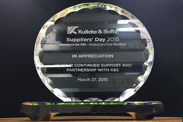 Kulicke & Soffa Private Limited - Supplier Day Outstanding Performance New Product Development Award Yr 2015